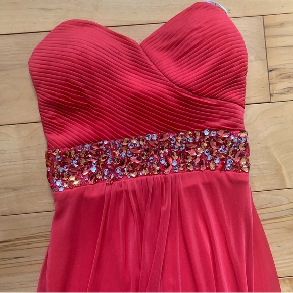 B Darlin Pink Strapless Prom Dress Gown Womens Size 1/2 Bejeweled Beaded Design - Picture 3 of 6